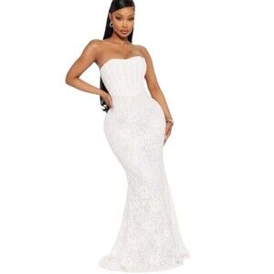 Fashion Nova Lace Linnea Mermaid Dress Womens 1X White Destination Wedding Elope